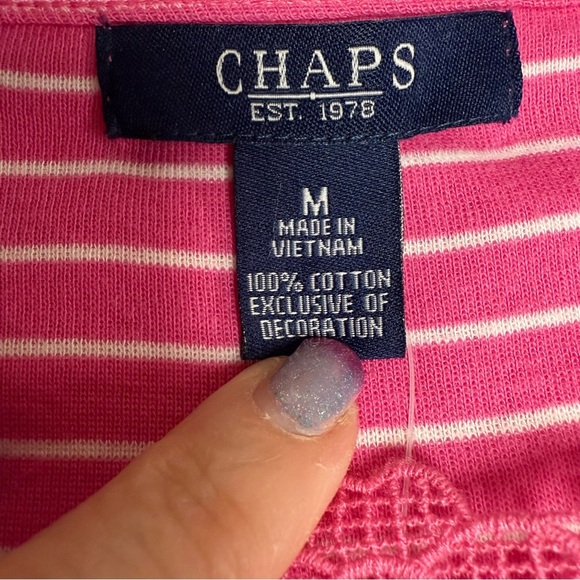 Chaps Pink and White Striped Short Sleeve Top size medium NWT - Picture 4 of 8